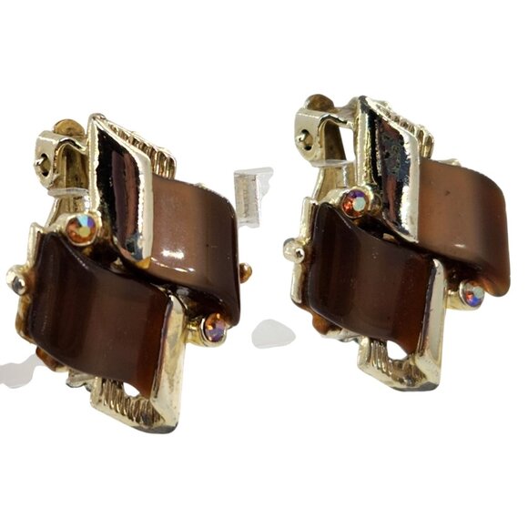 Vintage 1950s Root Beer Brown Rhinestone Necklace Bracelet Earrings Set - Picture 6 of 7